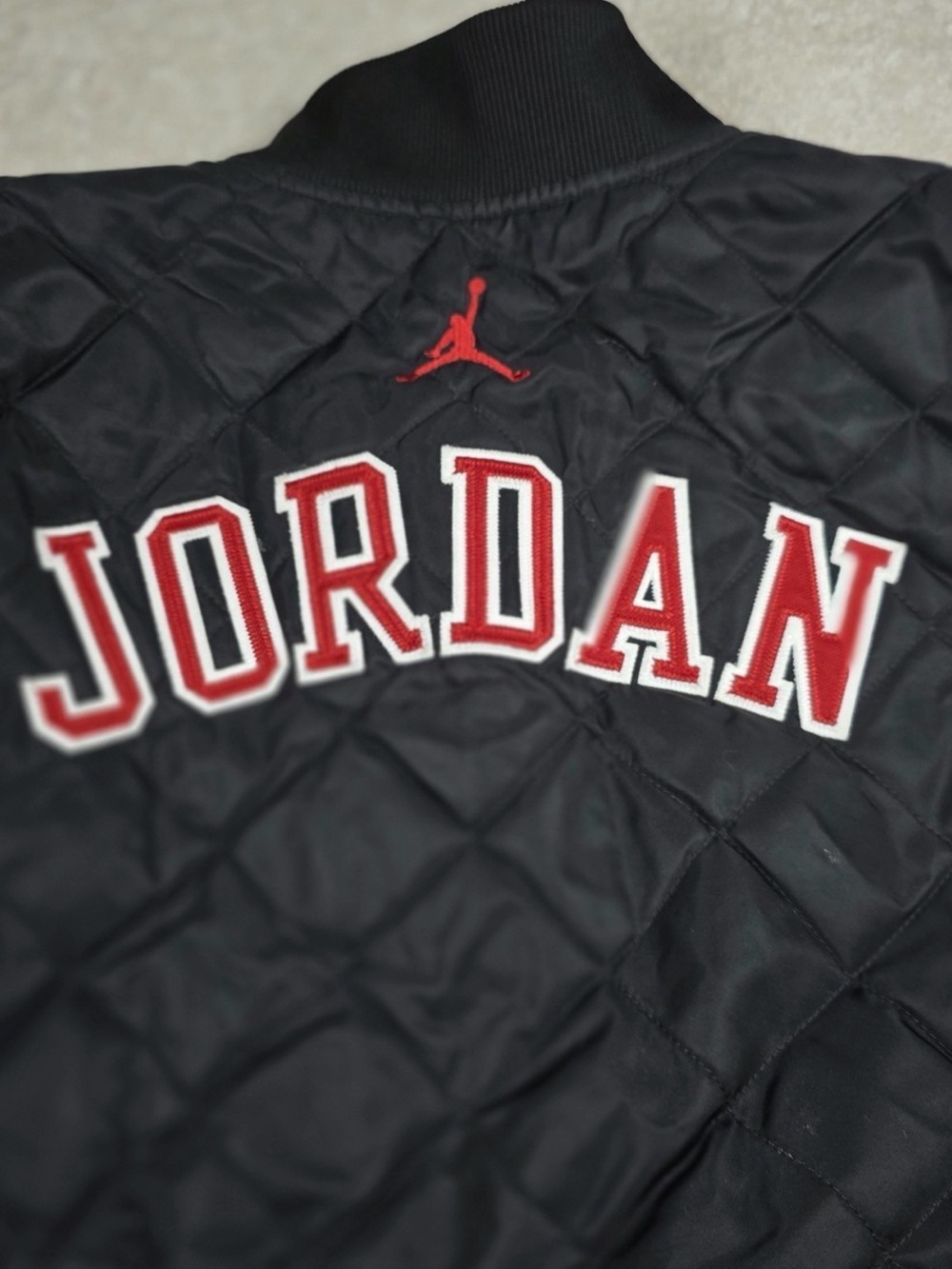 Jordan Quilted Varsity Jacket - Black with Red Accents